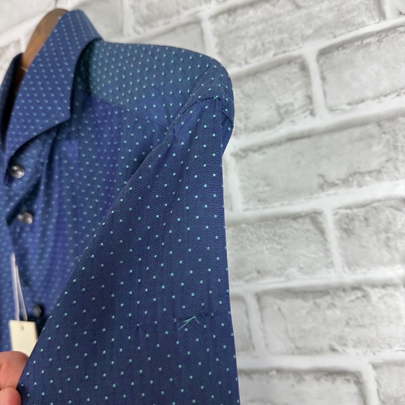 ETON Slim Fit Navy Blue Mint Green Polka Dot Button Up Dress Shirt Mens 17.5 NWT - Picture 6 of 11